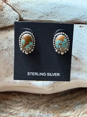 Sterling Silver Turquoise and Number eight Brown Oval Stud Earrings